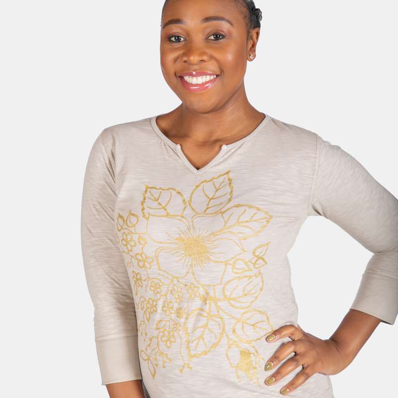 Women's Winter Style Gold Flower Printed Lightweight