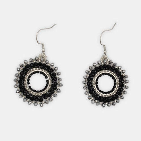 Fine Beads Circle Earrings - BLACK