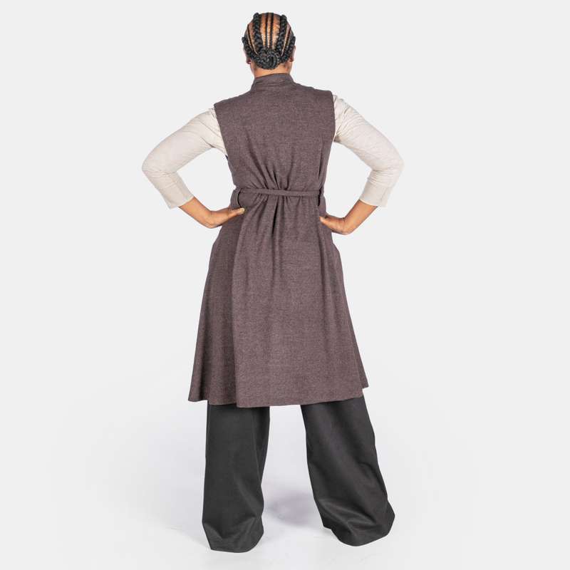 Women's Waterfall Coat Sleeveless Winter Outfit Fabric belt
