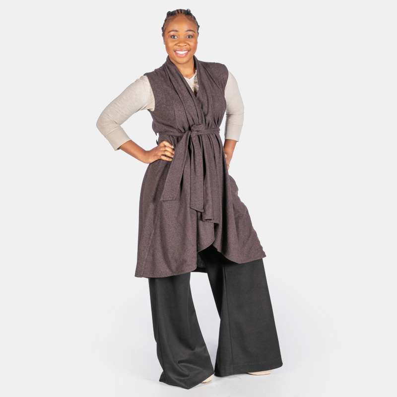 Women's Waterfall Coat Sleeveless Winter Outfit Fabric belt