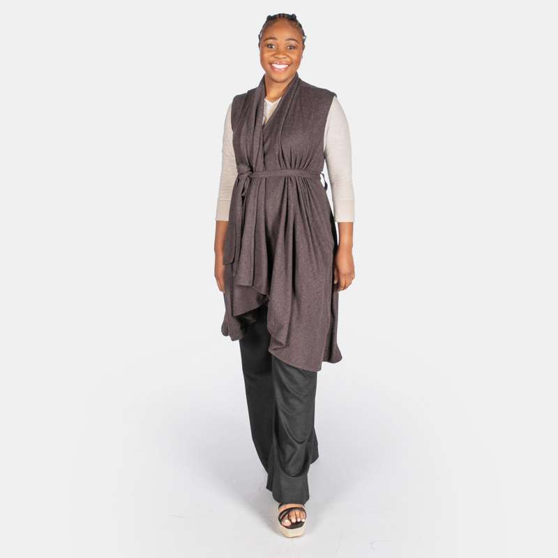 Women's Waterfall Coat Sleeveless Winter Outfit Fabric belt