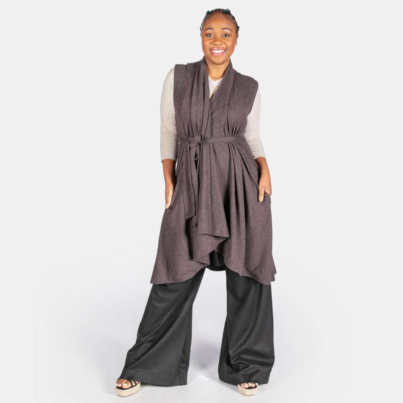 Women's Waterfall Coat Sleeveless Winter Outfit Fabric belt