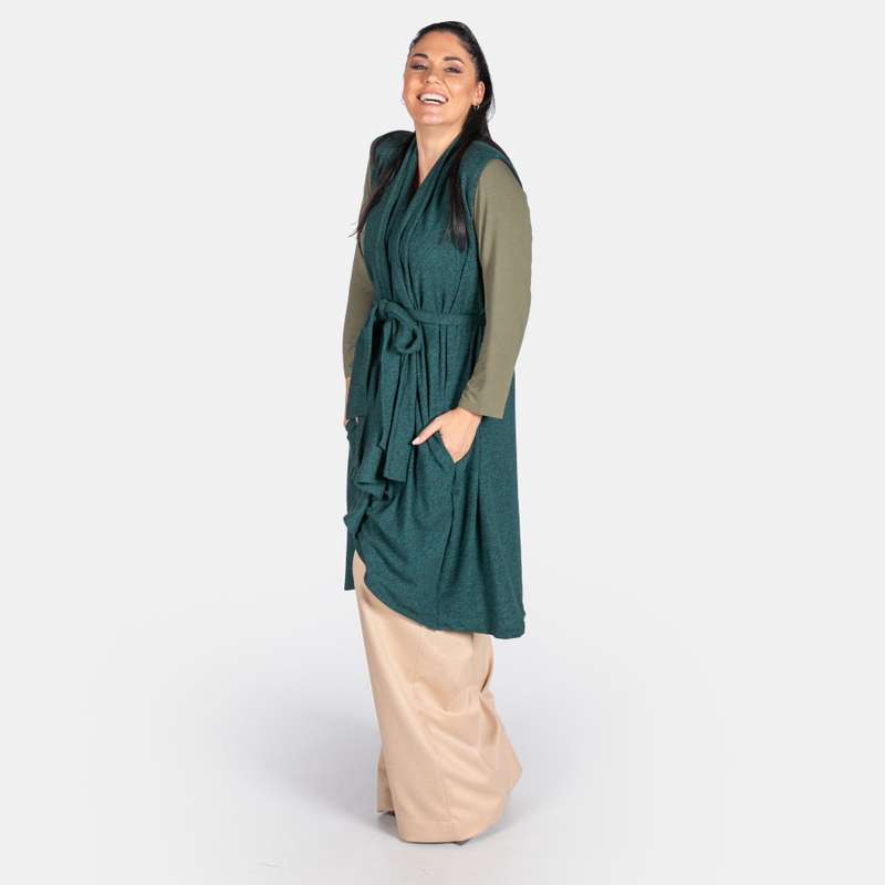 Women's Waterfall Coat Sleeveless Winter Outfit Fabric belt