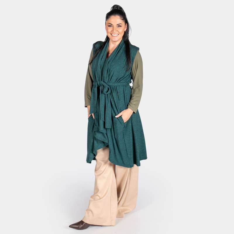 Women's Waterfall Coat Sleeveless Winter Outfit Fabric belt