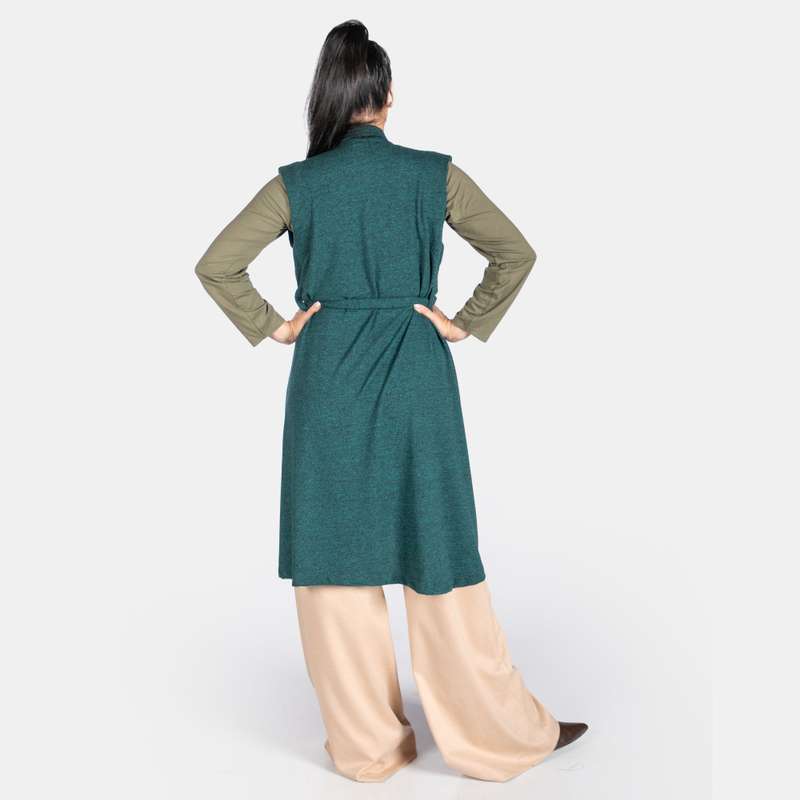 Women's Waterfall Coat Sleeveless Winter Outfit Fabric belt