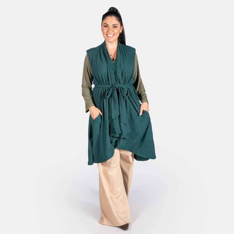Women's Waterfall Coat Sleeveless Winter Outfit Fabric belt