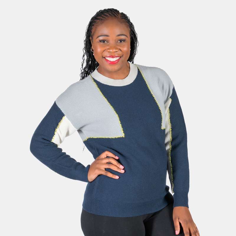 Women's Colour Blocking Ribbed Crew Neck Knit Marilyn Jersey