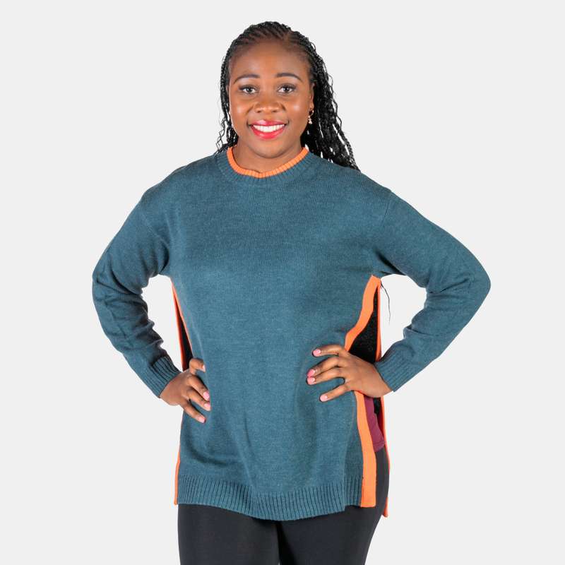Women's Ribbed Crew Neck Contrast Colour Detail Fonda Jersey