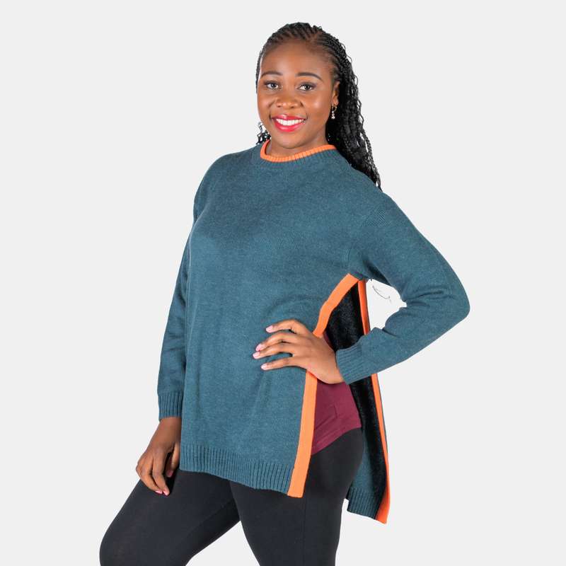 Women's Ribbed Crew Neck Contrast Colour Detail Fonda Jersey