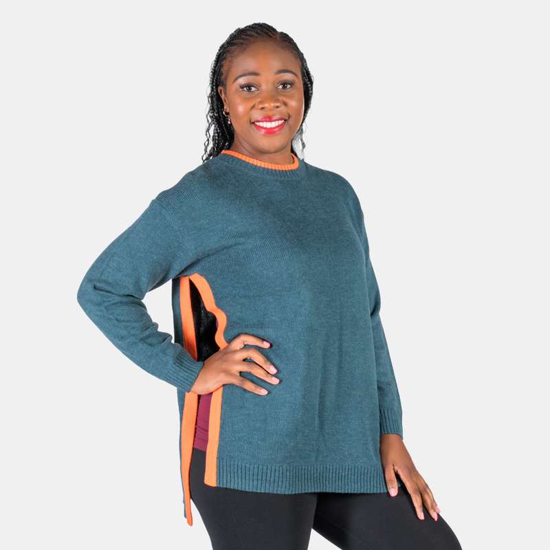 Women's Ribbed Crew Neck Contrast Colour Detail Fonda Jersey