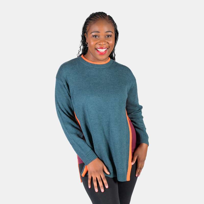 Women's Ribbed Crew Neck Contrast Colour Detail Fonda Jersey