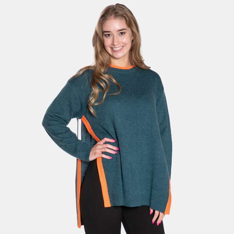 Women's Ribbed Crew Neck Contrast Colour Detail Fonda Jersey
