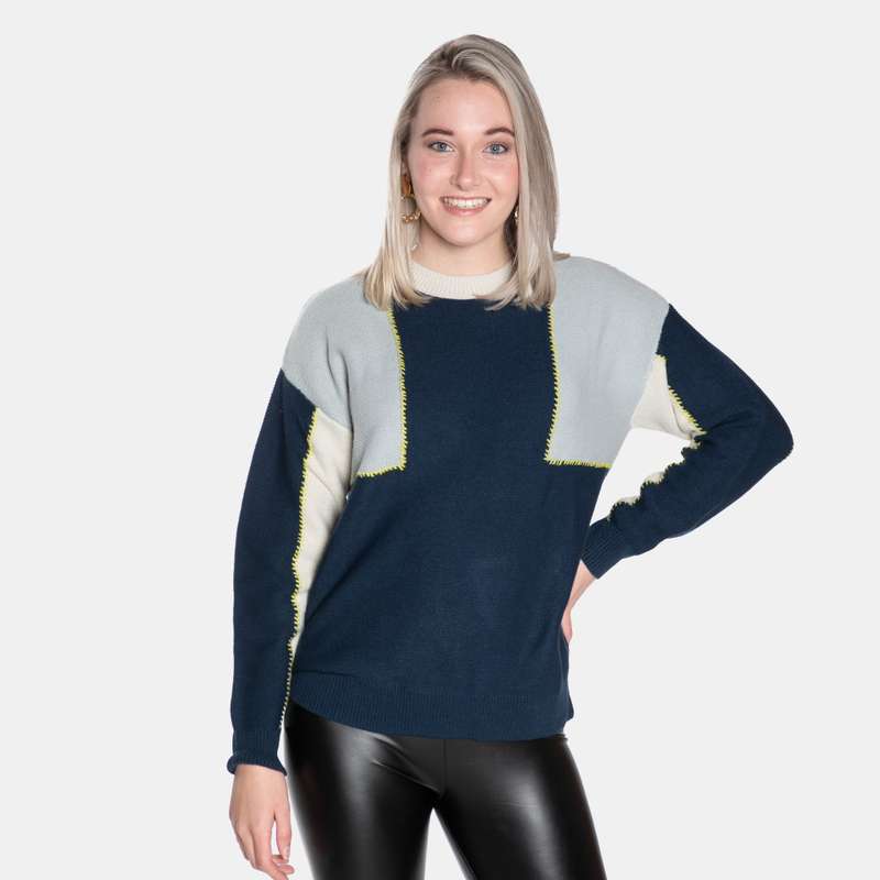Women's Colour Blocking Ribbed Crew Neck Knit Marilyn Jersey