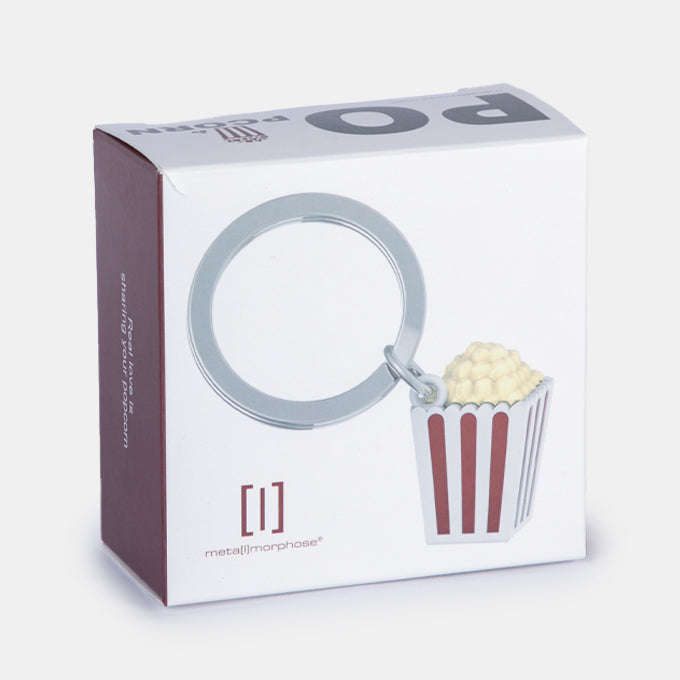 Miniature 3d Popcorn in a Bucket Charm Metal Keyring