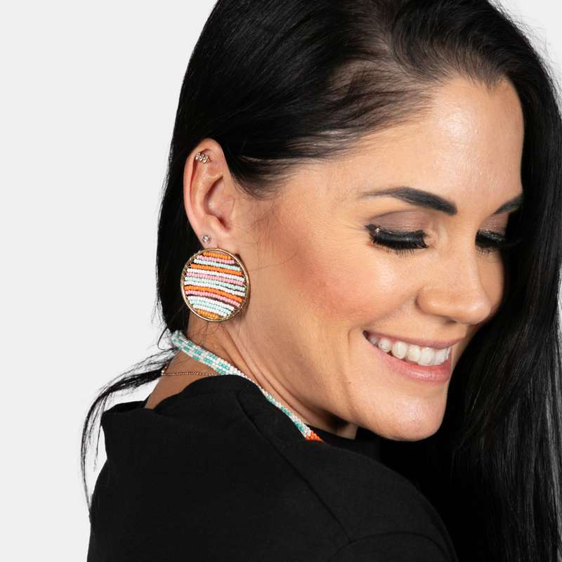 Beaded Circle Moon Earrings