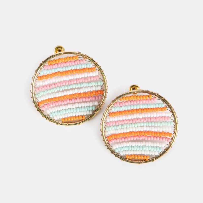 Beaded Circle Moon Earrings