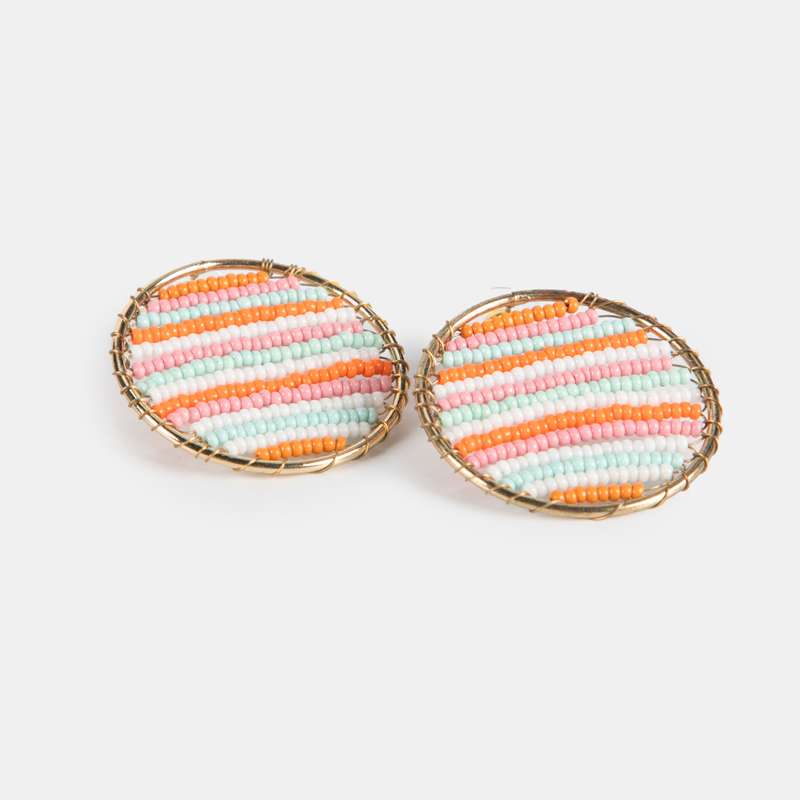 Beaded Circle Moon Earrings