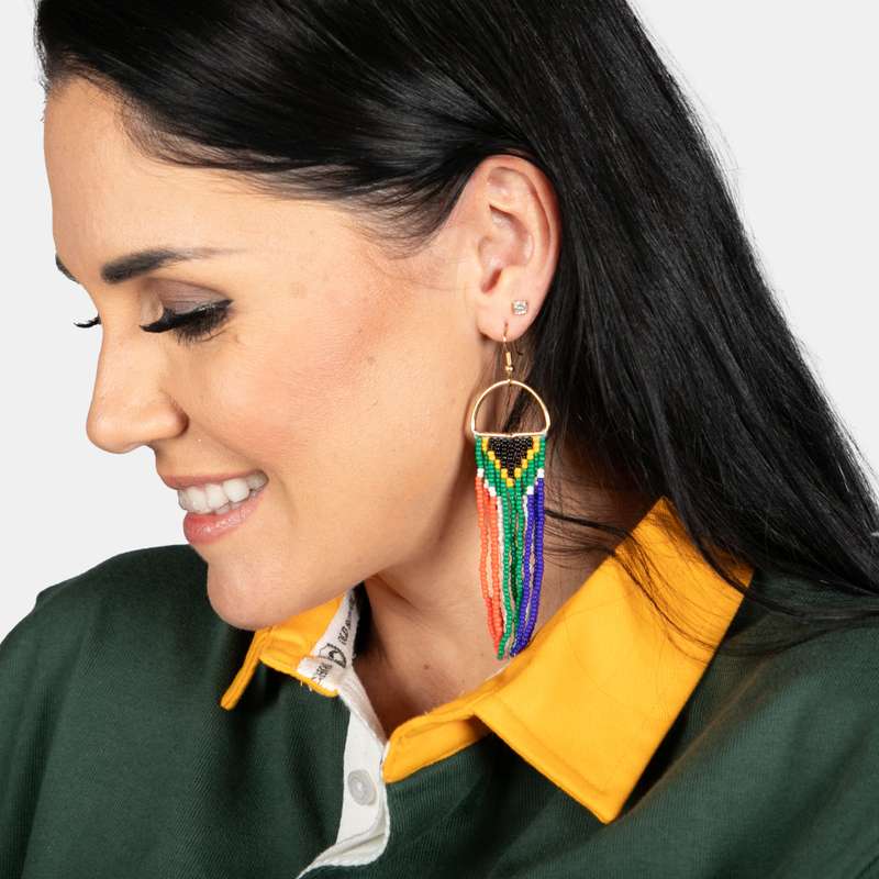 Mzanzi SA Flag Beaded Tassel Earrings