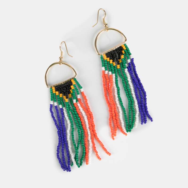 Mzanzi SA Flag Beaded Tassel Earrings