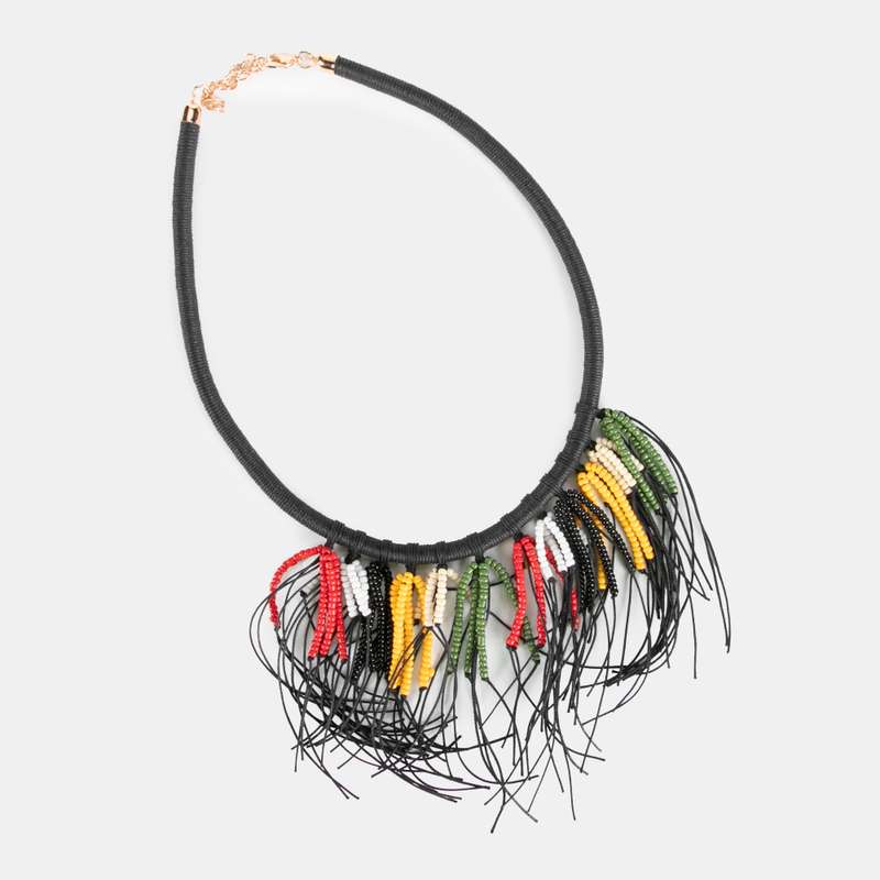 Tracey Bead And Cord Tassel Necklace