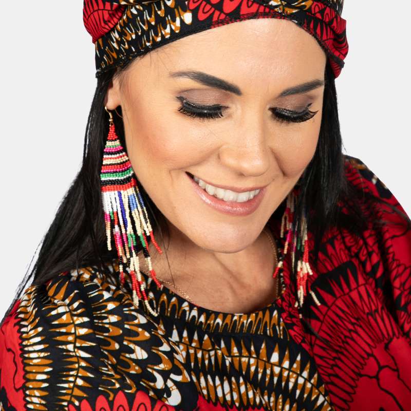 Beaded Tribal Tassel Earrings