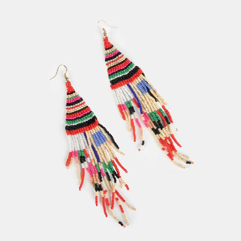 Beaded Tribal Tassel Earrings