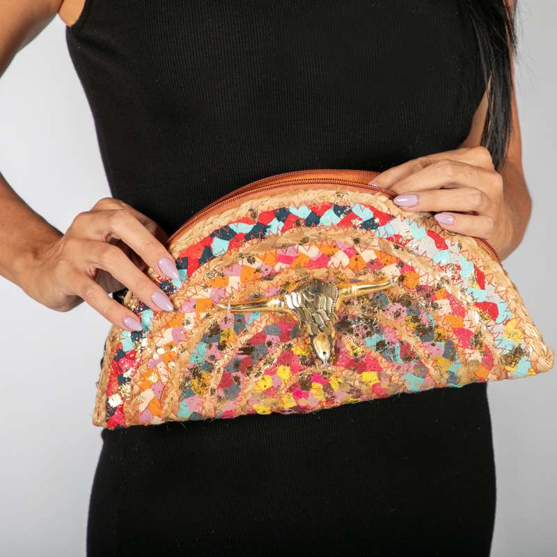 Ladies' Half Moon Jute Clutch Bag
