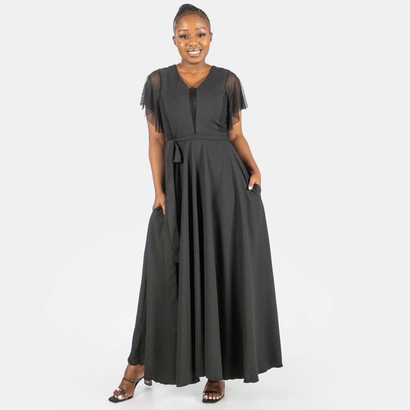 Women's Cross Over Black Wrap Dress