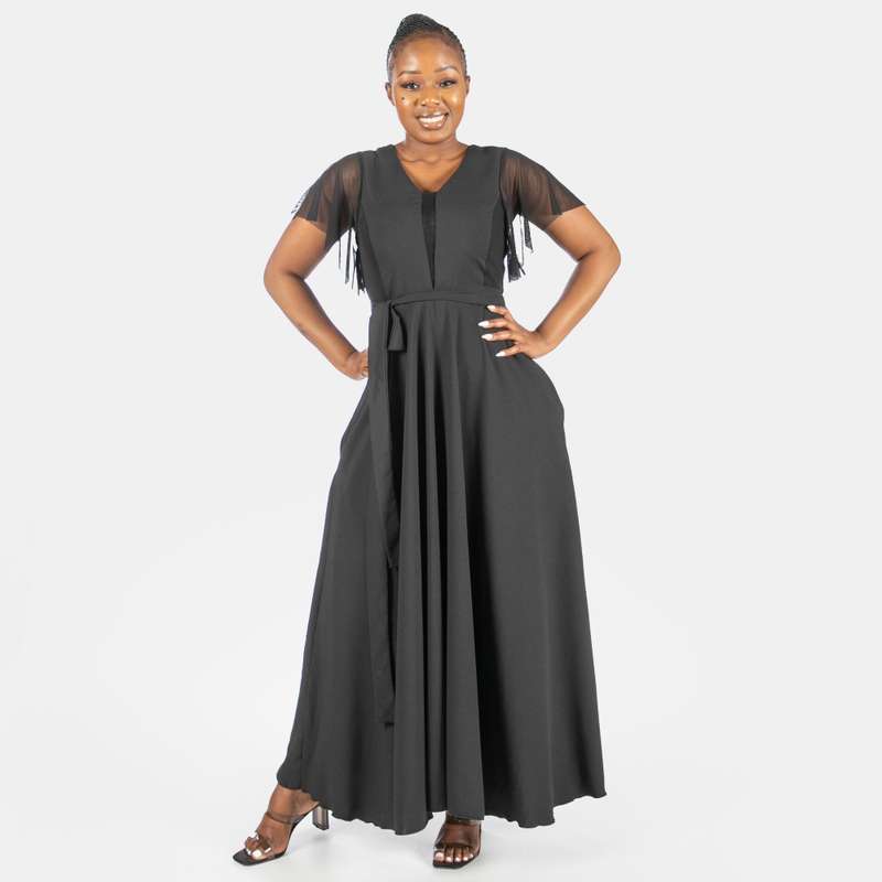 Women's Cross Over Black Wrap Dress