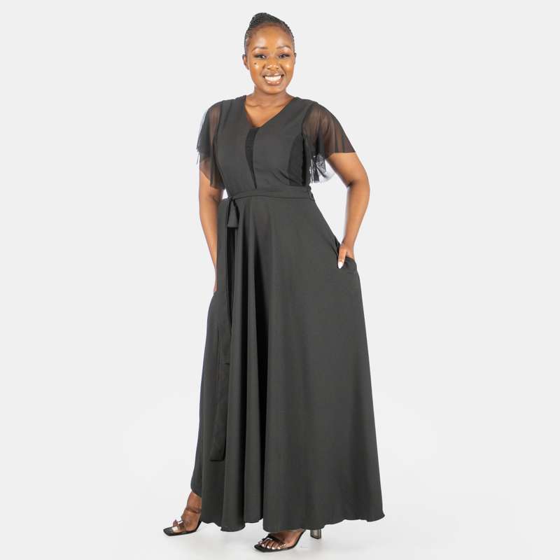Women's Cross Over Black Wrap Dress