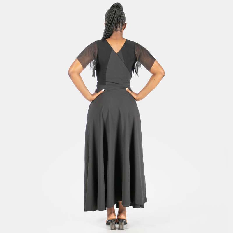 Women's Cross Over Black Wrap Dress