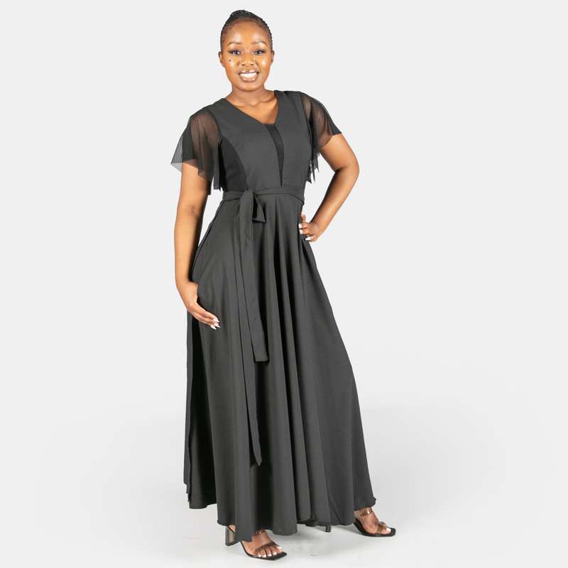 Women's Cross Over Black Wrap Dress