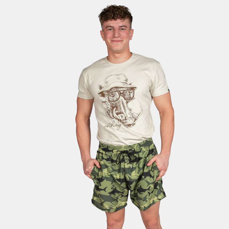 Men's Camo Shark Design Swim Shorts with Drawstring