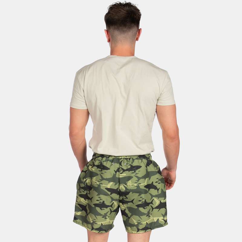 Men's Camo Shark Design Swim Shorts with Drawstring