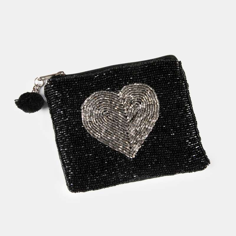 Gold Beaded Heart Purse Small