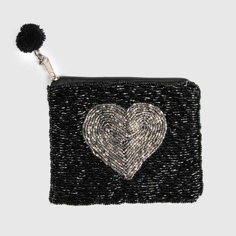 Gold Beaded Heart Purse Small