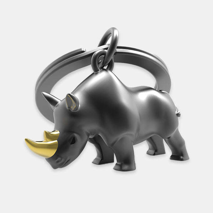 Miniature 3d South African Black and Gold Rhino Metal Keyring