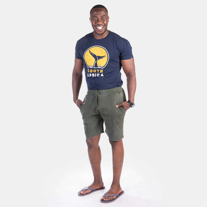 Men's Easy Wear Shorts Olive Green Seam Pockets