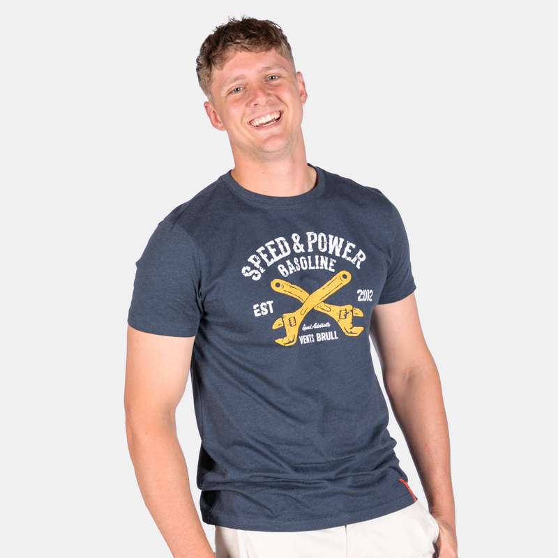 Men's Speed And Power T-Shirt Crew Neckline Print On Front