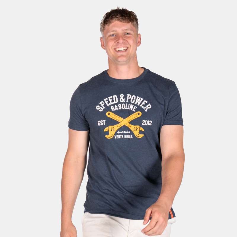 Men's Speed And Power T-Shirt Crew Neckline Print On Front