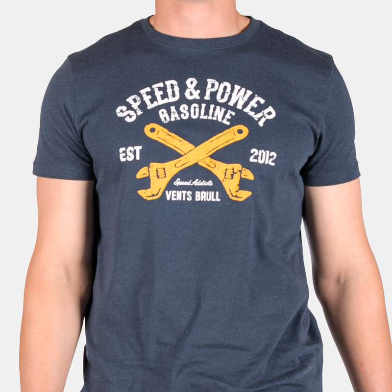 Men's Speed And Power T-Shirt Crew Neckline Print On Front