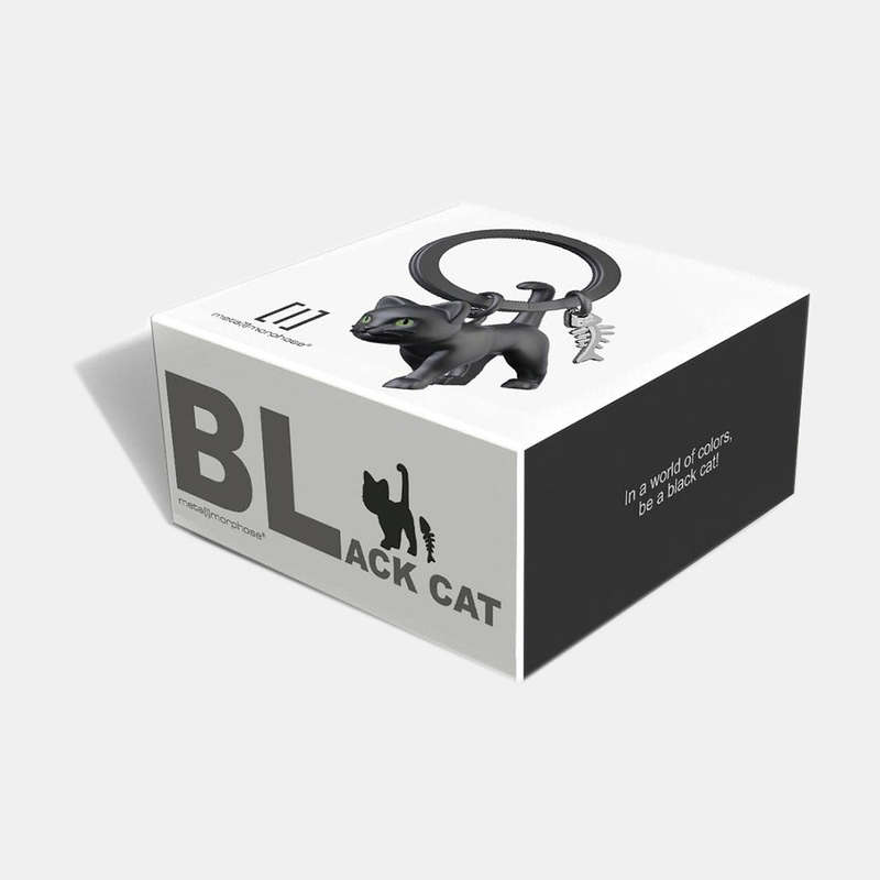 Miniature 3D Black Cat Metal Keyring