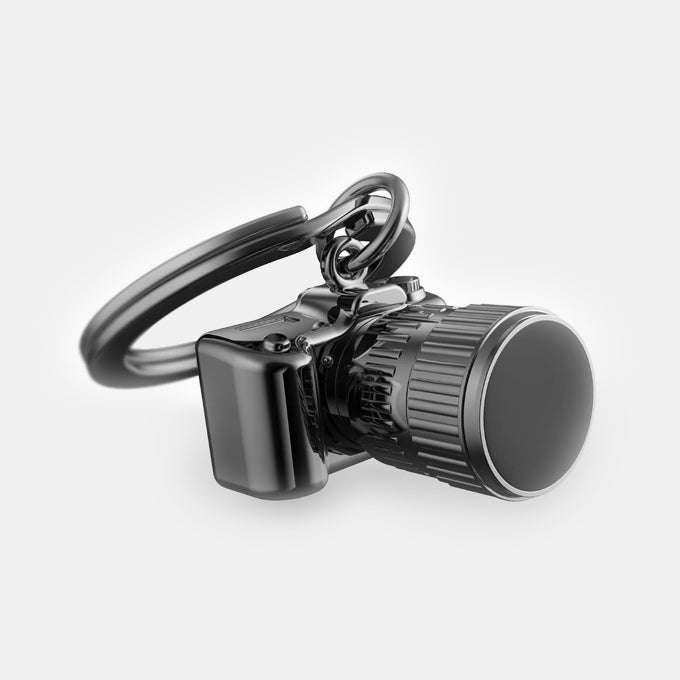 Miniature3D Glossy Black Camera Charm Metal Keyring