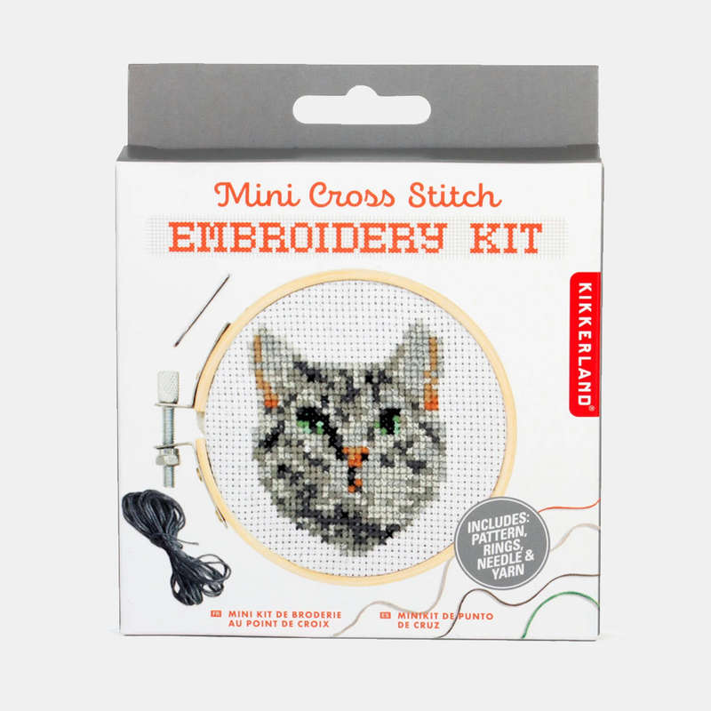 Cat Mini Crosstitch Embroidery Kit Bamboo Hoop Frame