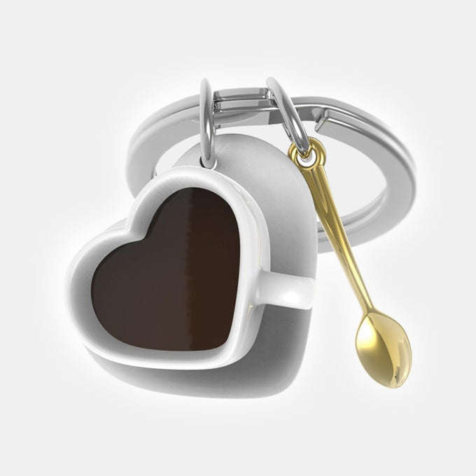 Miniature 3D Charm Heart Shaped Coffee Cup Metal Keyring