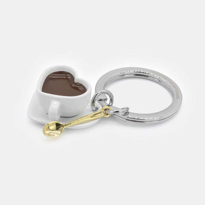 Miniature 3D Charm Heart Shaped Coffee Cup Metal Keyring