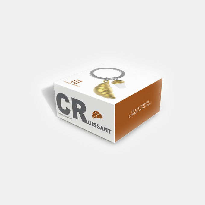 Miniature 3D Charm Croissant and Coffee Metal Keyring