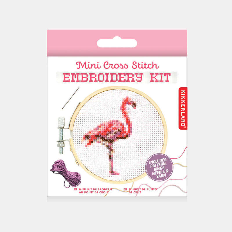Mini Crosstitch Flamingo Bamboo Hoop Frame