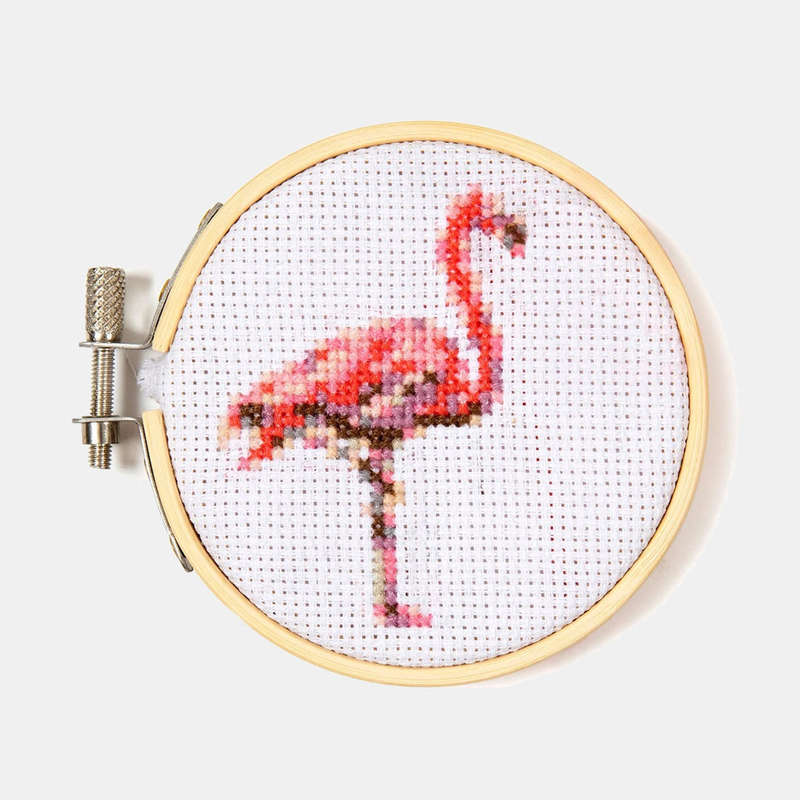 Mini Crosstitch Flamingo Bamboo Hoop Frame