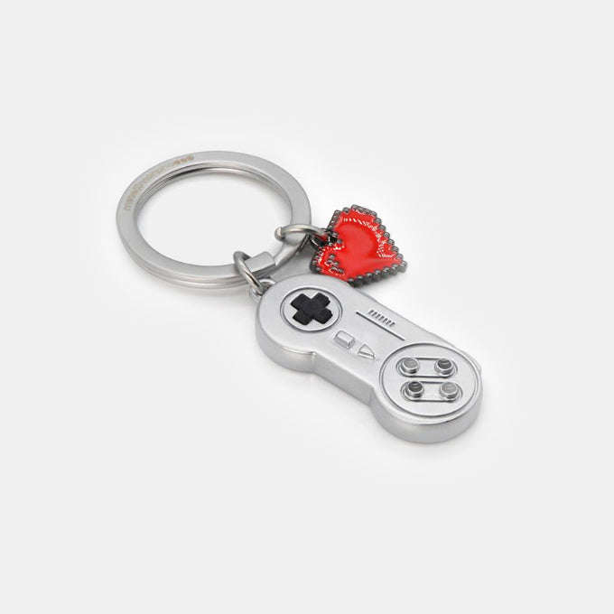 Miniature 3D Gamer Remote and Heart Metal Keyring